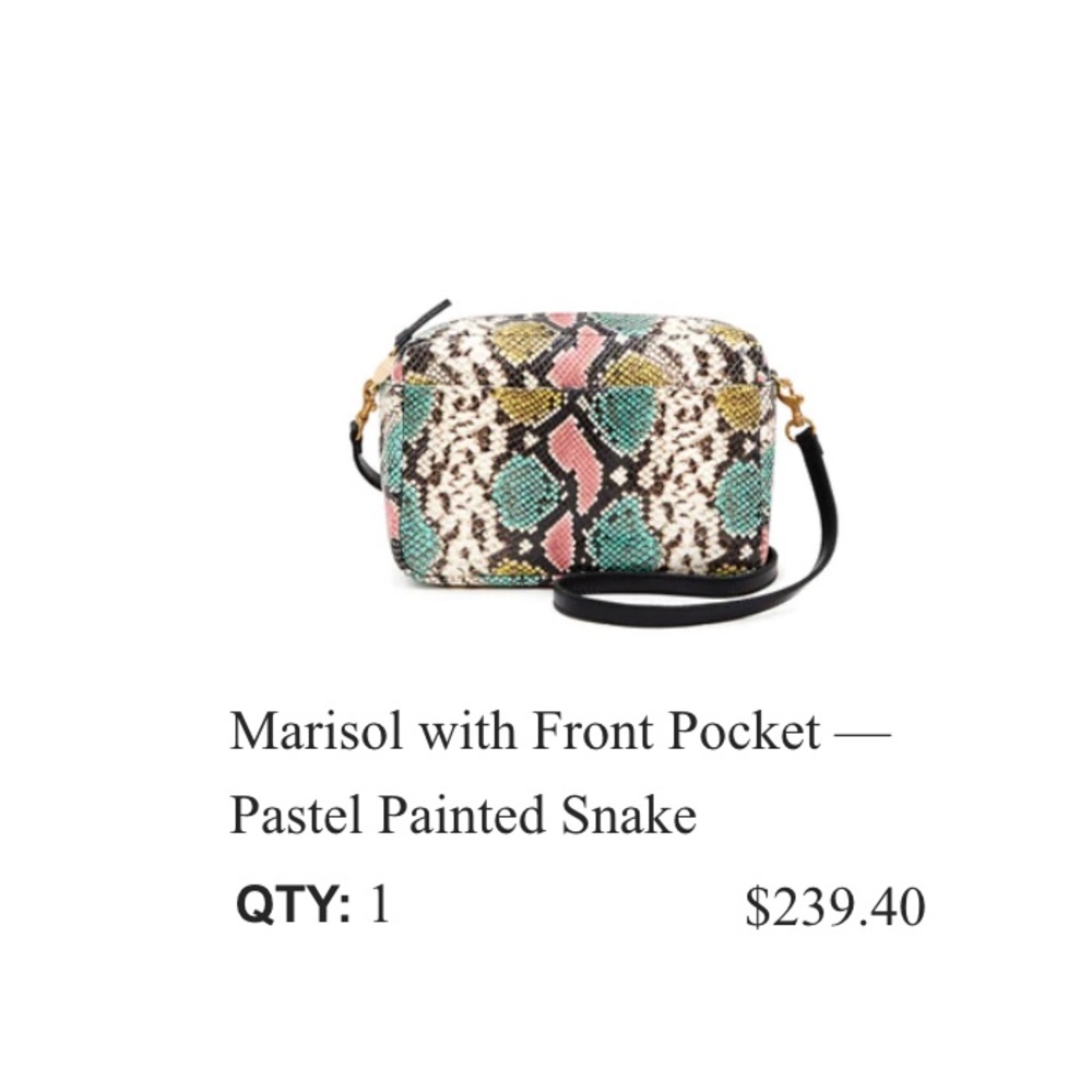 CLARE VMARISOL W/ FRONT POCKET - PASTEL PAINTED SNAKE.  Excellent condition.